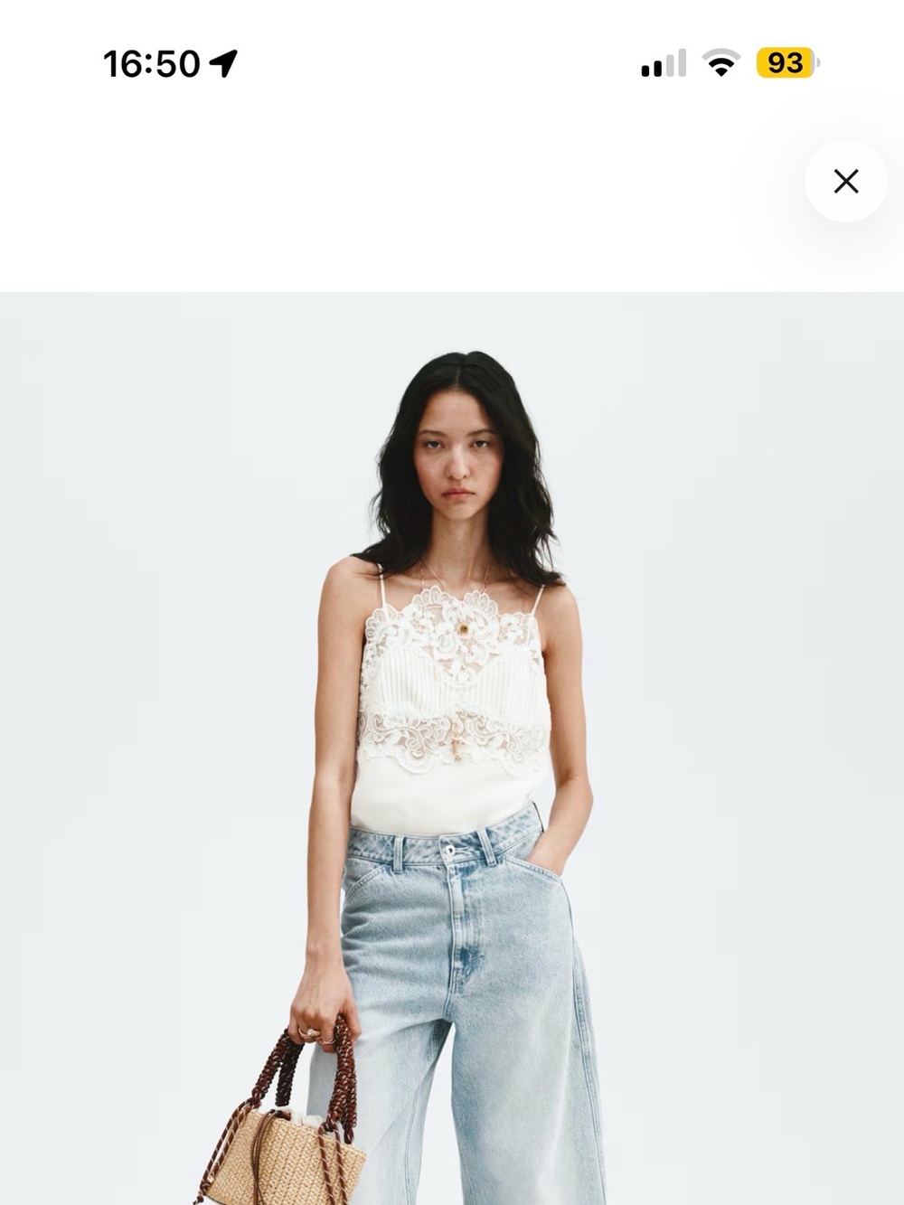 H&M Cream Lace-Trim Satin Camisole